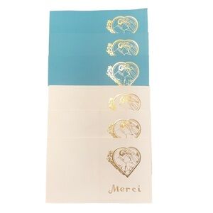 Vintage 60s 70s Gold Embossed Wedding Photo Thank You Cards Blue & White